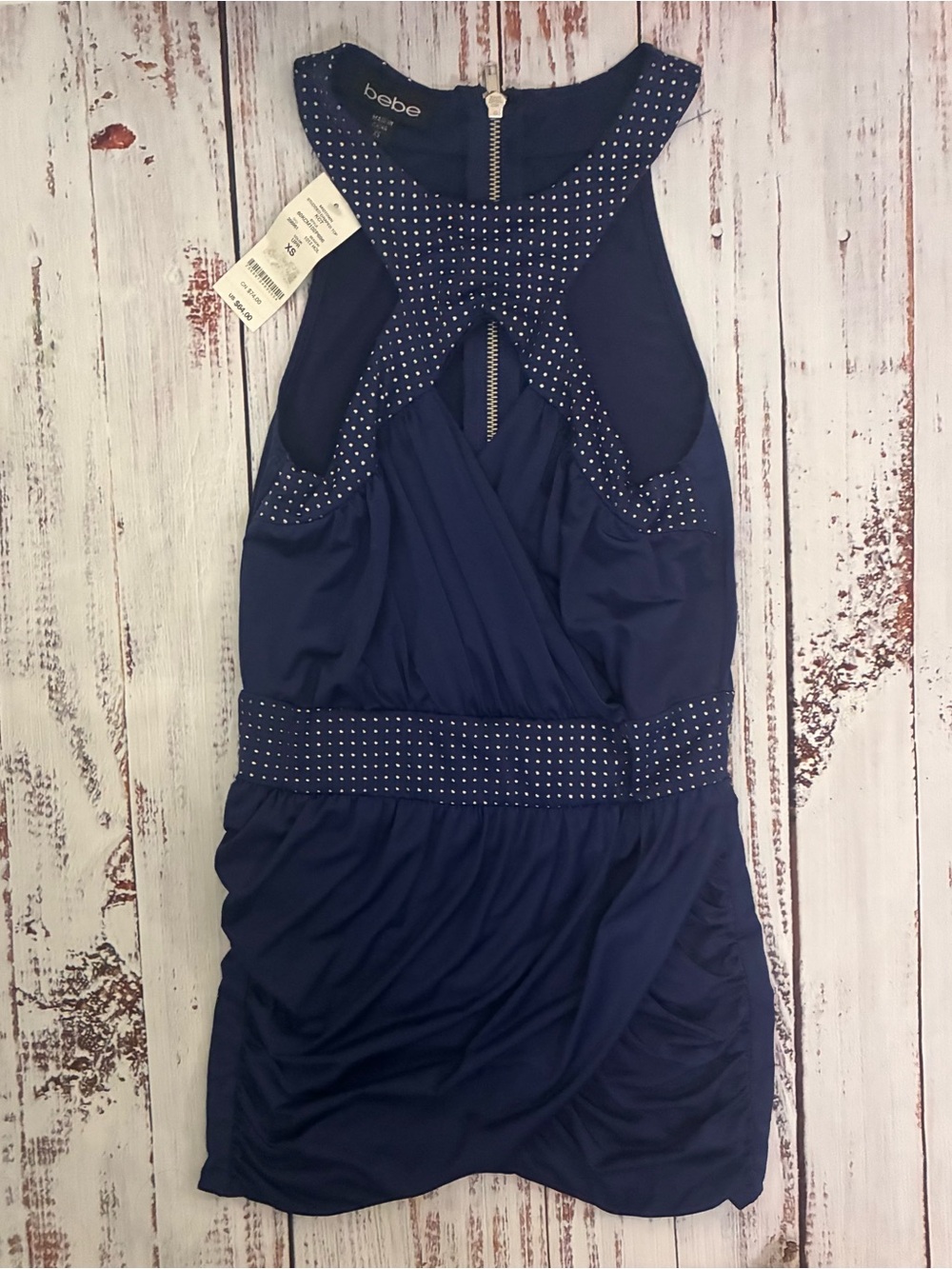 bebe Royal Blue Studded Halter Cocktail Dress
